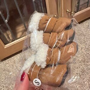 Brown Dog Boots with White Fur Trim